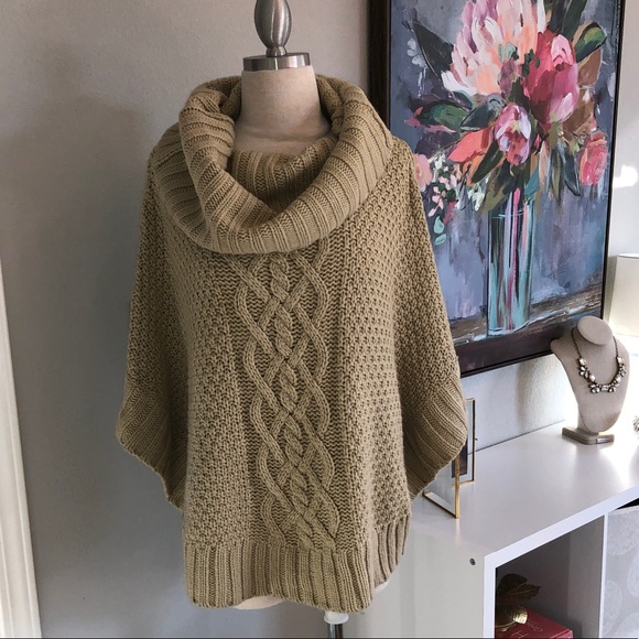 Elan Sweaters - Elan Cableknit Sweater Poncho - Turtleneck Cowl